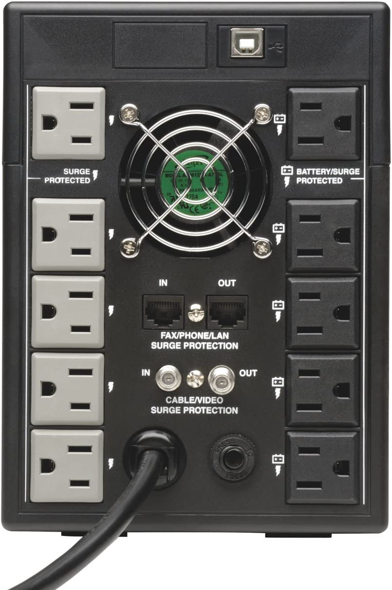 Tripp Lite OMNI1500LCDT 1500VA UPS Battery Back Up AVR LCD Display 10 Outlets 120V 810W Tel &amp; Coax Protection USB, 3 Year Warranty &amp; $250,000 Insurance, Black OMNI 1500VA Tower UPS