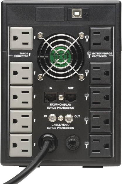Tripp Lite OMNI1500LCDT 1500VA UPS Battery Back Up AVR LCD Display 10 Outlets 120V 810W Tel &amp; Coax Protection USB, 3 Year Warranty &amp; $250,000 Insurance, Black OMNI 1500VA Tower UPS