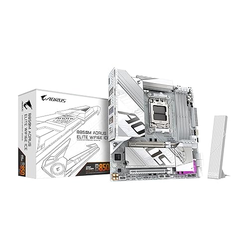 GIGABYTE B850M AORUS Elite WIFI6E ICE AMD AM5 LGA 1718 Motherboard, mATX, DDR5, 2X M.2, PCIe 5.0, USB-C, WIFI6E, 2.5GbE LAN, EZ-Latch