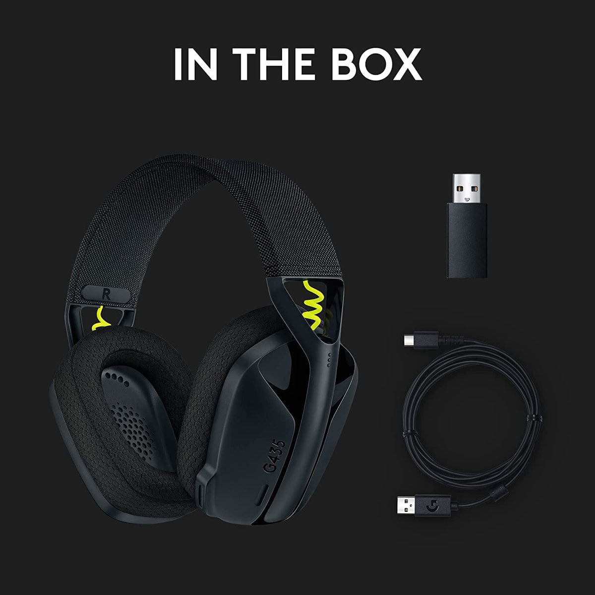 Logitech G435 LIGHTSPEED and Bluetooth Wireless Gaming Headset - Lightweight over-ear headphones, built-in mics, 18h battery, compatible with Dolby Atmos, PC, PS4, PS5, Nintendo Switch, Mobile - Black Black Headset Only