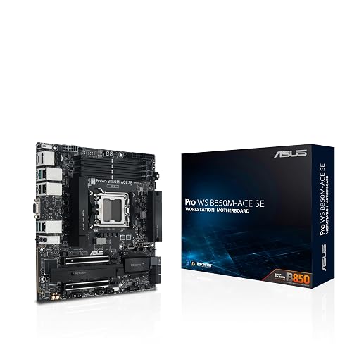 ASUS Pro WS B850M-ACE SE AMD AM5 B850 mATX MicroATX Business motherboard, PCIe 5.0 x 16, DDR5, 2x PCIe 5.0 M.2, PCIe 5.0 MCIO, U.2, 10G & 2.5G LAN, USB4®, ASUS Control Center Express Remote Management PRO WS B850M-ACE SE