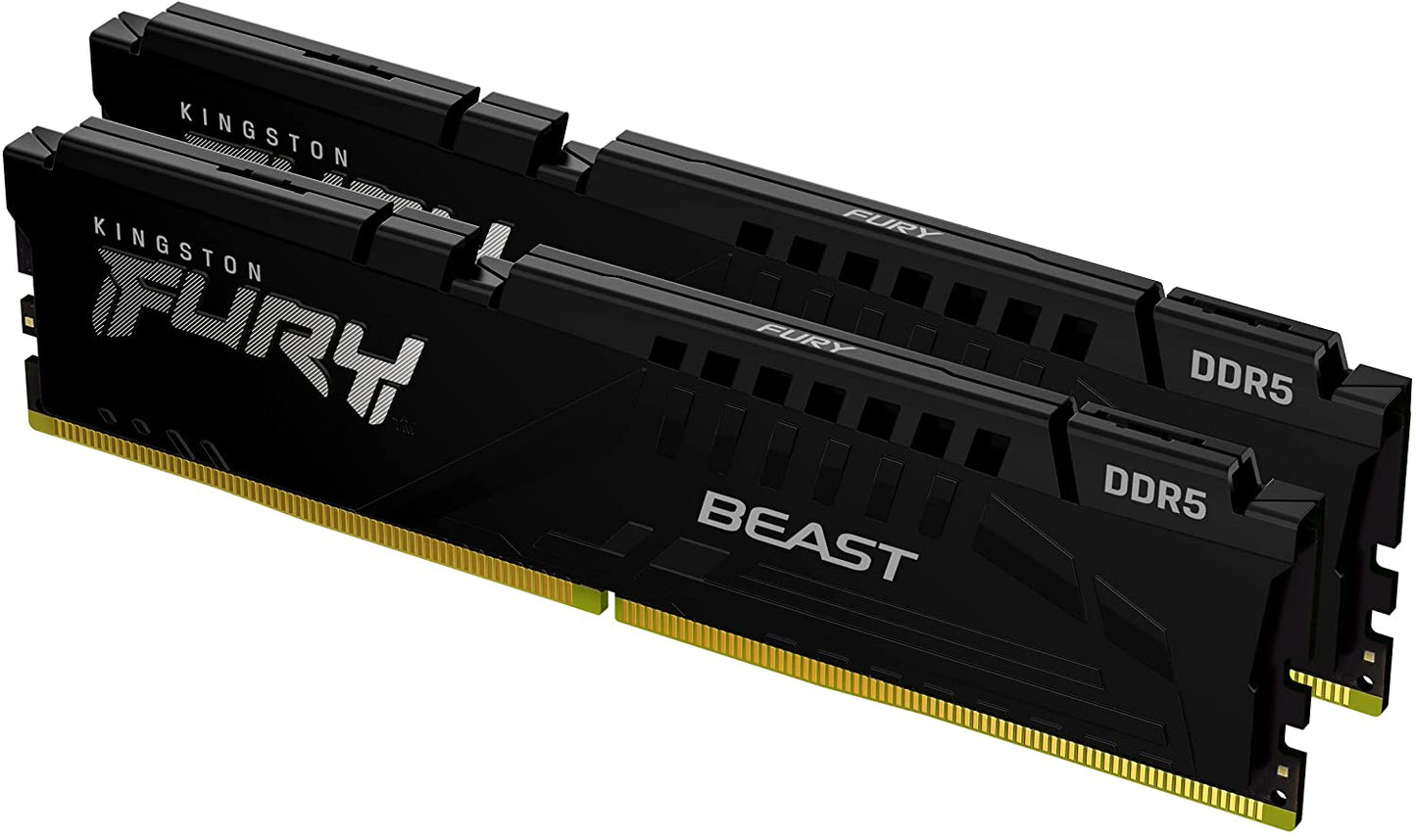 Kingston Technology Fury Beast 32GB (2x16GB) 4800MT/s DDR5 CL38 Kit of 2 Desktop Memory KF548C38BBK2-32, Black 4800MHz 32GB (2x16GB)