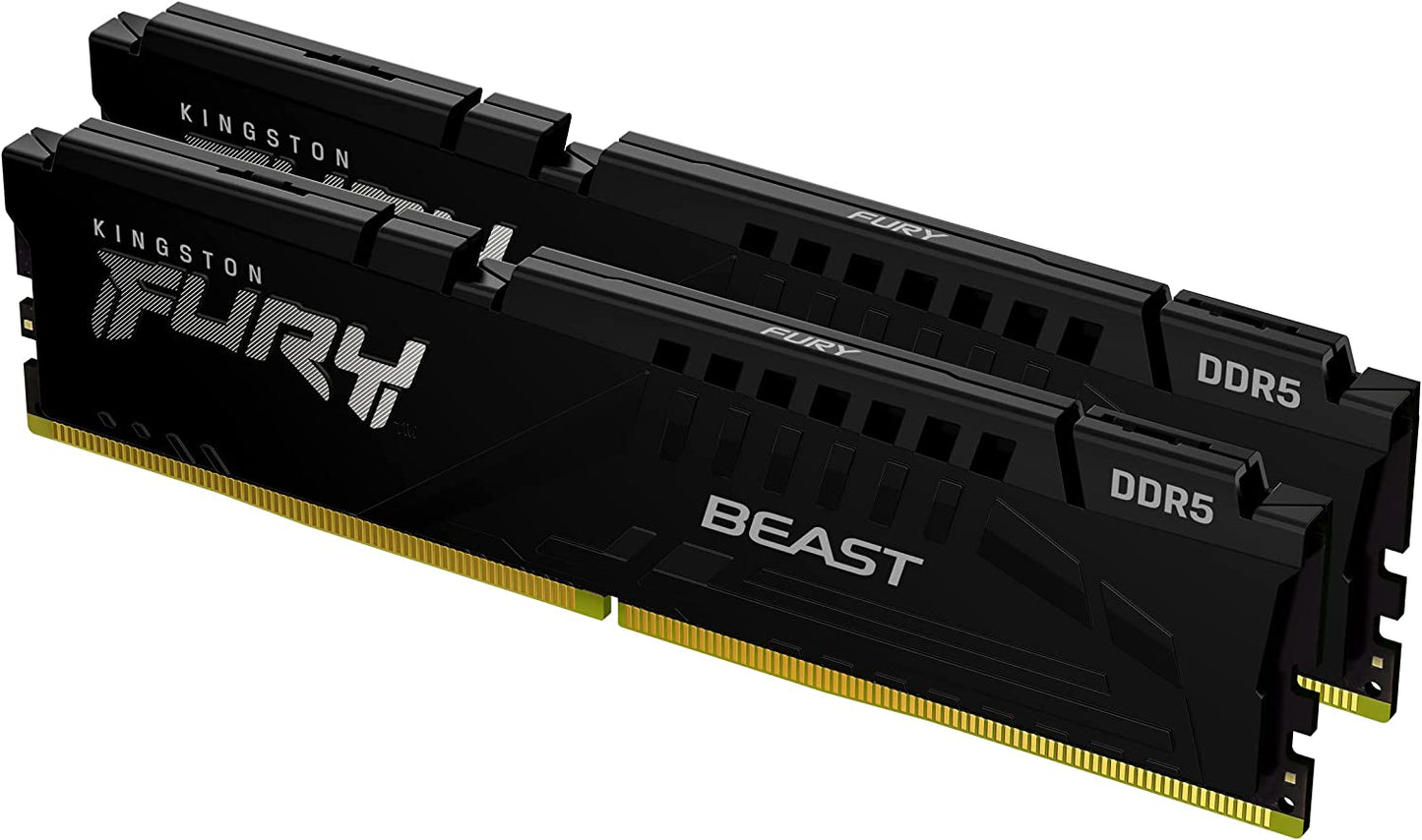 Kingston Technology Fury Beast Black 64GB 4800MT/s DDR5 CL38 XMP 3.0 Ready Computer Memory (Kit of 2) KF548C38BBK2-64 4800MT/s Ram Only 64GB (2x32GB)