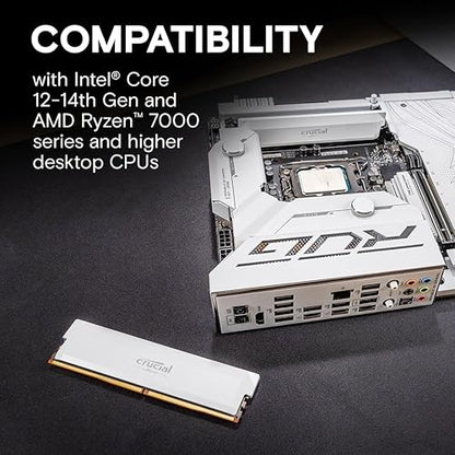 Crucial Pro DDR5 RAM 32GB Kit (2x16GB) CL36 6000MHz, Overclocking Desktop Gaming Memory, Intel XMP 3.0 & AMD Expo Compatible – White CP2K16G60C36U5W 32GB Kit (2x16GB) White