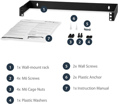 StarTech.com 1U Hinged Wall Mount Patch Panel Bracket - 4 inch Deep - 19" Patch Panel Swing Rack for Shallow Network Equipment- 17lbs (WALLMOUNTH1)