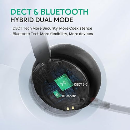 Yealink WH64 Wireless Headset, DECT and Bluetooth Dual Hybrid Headset for Microsoft Teams, Phone Headset with 3X Mic, 32 Talk Time, 492ft Range Office Work Headset for Desk IP Phone, PC,Cellphone WH64-Mono-Teams