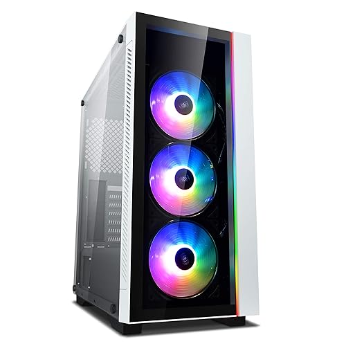 DeepCool MATREXX 55 V3 ADD-RGB WH 3F Mid-Tower ATX Case, E-ATX Support, Tempered Glass Panels, Three Included ARGB Fans, Motherboard Sync and Front I/O RGB Control, White