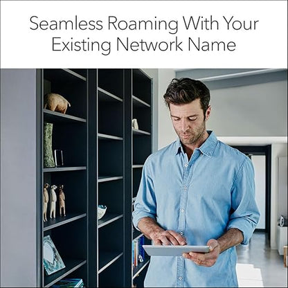 NETGEAR WiFi 6 Mesh Range Extender (EAX17) – Add up to 1,500 sq. ft. and 20+ Devices with AX3000 Dual-Band Wireless Signal Booster & Repeater (up to 3.0Gbps Speed) – WPA Security, Smart Roaming