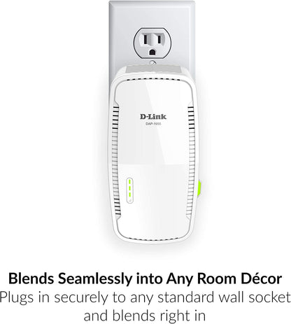 D-Link WiFi Range Extender Mesh Gigabit AC1900 Dual Band Plug In Wall Signal Booster Wireless or Ethernet Port Smart Home Access Point (DAP-1955-US) AC1900 Range Extender