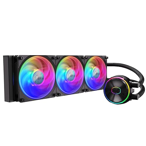 CoolerMaster MasterLiquid PL360 Flux  Close-Loop AIO CPU Liquid Cooler, Dual Chamber Pump, Ceramic Bearing Impeller, Enlarged Copper Base, ARGB PL-Flux 120mm Fans for AMD Ryzen/Intel 1700/1200/115X