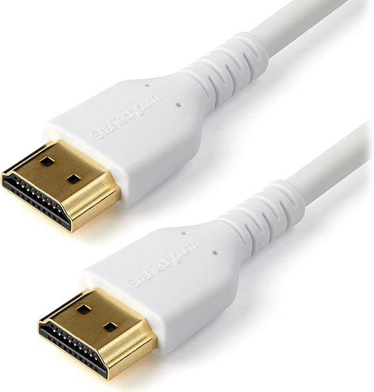 StarTech.com 3ft (1m) Premium Certified HDMI 2.0 Cable with Ethernet - Durable High Speed UHD 4K 60Hz HDR - Rugged M/M HDMI Cord with Aramid Fiber - TPE - Ultra HD Monitors, TVs &amp; Displays (RHDMM1MPW) White 3 ft/1m