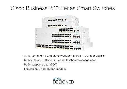 Cisco Systems Business CBS220-8P-E-2G Smart Switch | 8 Port GE | PoE | 2x1G SFP | 3-Year Limited Hardware Warranty (CBS220-8P-E-2G-NA) 8-port GE / PoE+ / 65W / 2 x GE Uplinks / External Power Supply