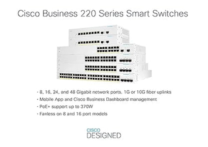 Cisco Systems Business CBS220-24P-4X Smart Switch | 24 Port GE | PoE | 4x10G SFP+ | 3-Year Limited Hardware Warranty (CBS220-24P-4X-NA) 24-port GE / PoE+ / 195W / 4 x 10G uplinks