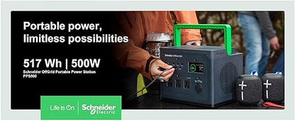 Schneider OffGrid Portable Power Station 500, 517Wh Portable Solar Generator for Camping or Home, PPS500, Wireless phone charger, solar generator options