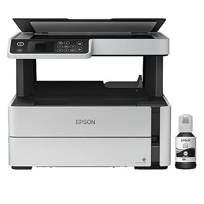 Epson EcoTank ET-M2170 Wireless Monochrome All-in-One Supertank Printer, Plus Ethernet, White White Regular