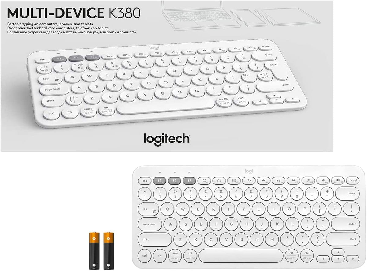 Logitech K380 Wireless Multi-Device Keyboard for Windows, Apple iOS, Apple TV android or Chrome, Bluetooth, Compact Space-Saving Design, PC/Mac/Laptop/Smartphone/Tablet - Off White Off White Keyboard