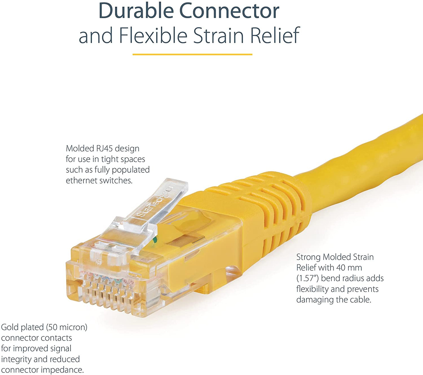 StarTech.com 10ft CAT6 Ethernet Cable - Yellow CAT 6 Gigabit Ethernet Wire -650MHz 100W PoE++ RJ45 UTP Molded Category 6 Network/Patch Cord w/Strain Relief/Fluke Tested UL/TIA Certified (C6PATCH10YL) Yellow 10 ft / 3m 1 Pack