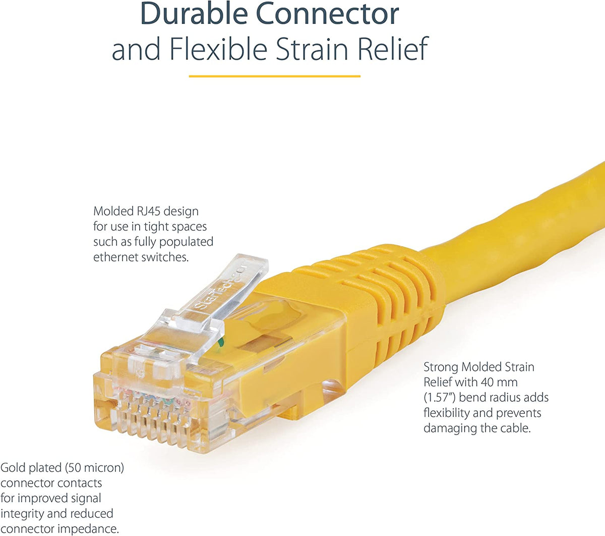 StarTech.com 35ft CAT6 Ethernet Cable - Yellow CAT 6 Gigabit Ethernet Wire -650MHz 100W PoE++ RJ45 UTP Molded Category 6 Network/Patch Cord w/Strain Relief/Fluke Tested UL/TIA Certified (C6PATCH35YL) Yellow 35 ft / 10.6 m 1 Pack