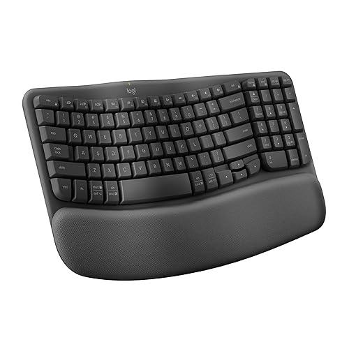 Logitech Wave Keys Wireless Ergonomic Keyboard with Cushioned Palm Rest, Comfortable Natural Typing, Easy-Switch, Bluetooth, Logi Bolt Receiver, for Multi-OS, Windows/Mac - Graphite English Keyboard Graphite