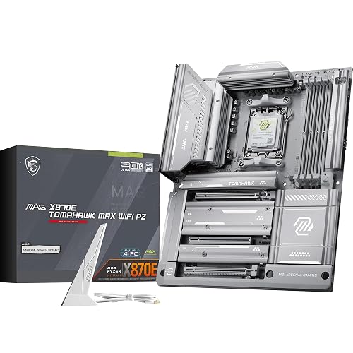 MSI MAG X870E Tomahawk MAX WiFi PZ Motherboard, ATX - Supports AMD Ryzen 9000/8000/7000 Processors, AM5-80A SPS VRM, DDR5 Memory Boost 8400+ MT/s (OC), PCIe 5.0 x16, M.2 Gen5, Wi-Fi 7, 5G LAN