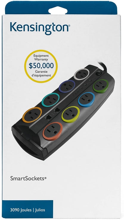 Kensington SmartSockets 8-Outlet, 8-Foot Cord, &amp; 3090 Joules Premium Surge Protector (K62691NA) Premium (3090 Joules)