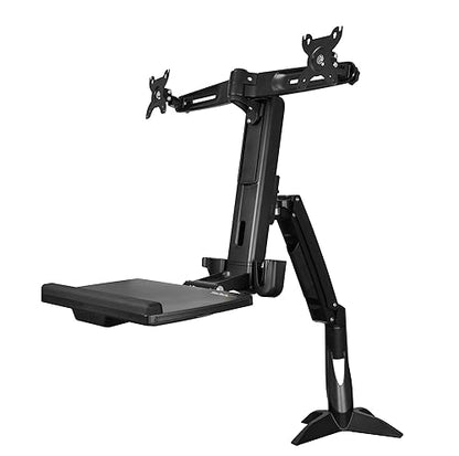 StarTech.com Sit Stand Dual Monitor Arm - Desk Mount Dual Computer Monitor Adjustable Standing Workstation for up to 24" Displays - VESA Ergonomic Stand Up Desk Converter w/Keyboard Tray (ARMSTSCP2)