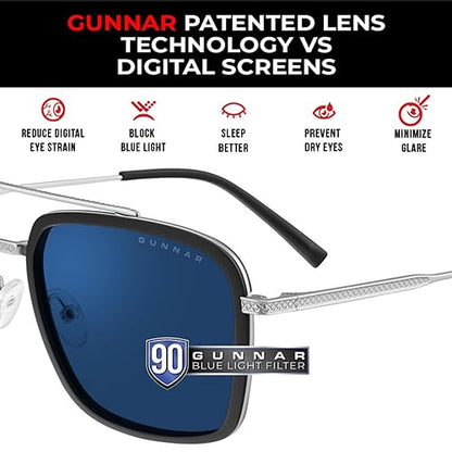 Gunnar Men's Stark Blue Light Blocking Glasses, Silver, One Size