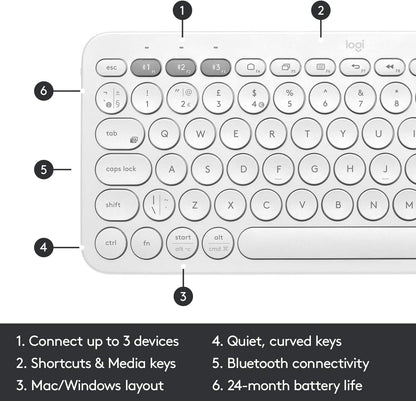 Logitech K380 Wireless Multi-Device Keyboard for Windows, Apple iOS, Apple TV android or Chrome, Bluetooth, Compact Space-Saving Design, PC/Mac/Laptop/Smartphone/Tablet - Off White Off White Keyboard