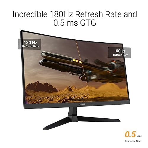ASUS TUF Gaming 27” 1440P Curved HDR Gaming Monitor (VG27WQ3B) - QHD (2560 x 1440), 180Hz, 0.5ms, 1500R, Extreme Low Motion Blur, FreeSync, 90% DCI-P3, Shadow Boost, DisplayWidget