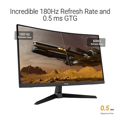 ASUS TUF Gaming 27” 1440P Curved HDR Gaming Monitor (VG27WQ3B) - QHD (2560 x 1440), 180Hz, 0.5ms, 1500R, Extreme Low Motion Blur, FreeSync, 90% DCI-P3, Shadow Boost, DisplayWidget