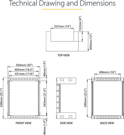 StarTech.com 12U 19" Wall Mount Network Rack - 12" Deep 2 Post Open Frame Server Room Rack for Data/AV/IT/Computer Equipment/Patch Panel with Cage Nuts &amp; Screws 200lb Capacity, Black (RK12WALLO) 12U Rack