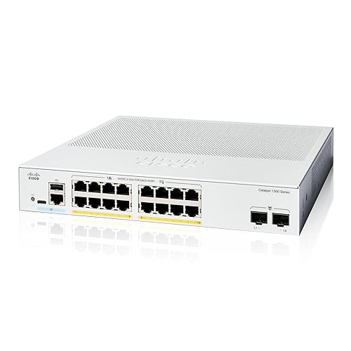 Cisco Catalyst 1300-16FP-2G Managed Switch, 16 Port GE, Full PoE, 2x1GE SFP, Limited Lifetime Protection (C1300-16FP-2G)