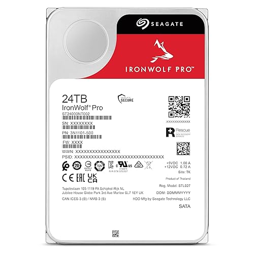 Seagate IronWolf Pro 24TB Enterprise NAS Internal HDD Hard Drive – CMR 3.5 Inch SATA 6Gb/s 7200 RPM 512MB Cache for RAID Network Attached Storage, Rescue Services (ST24000NT002) HDD Pro(New) 24TB