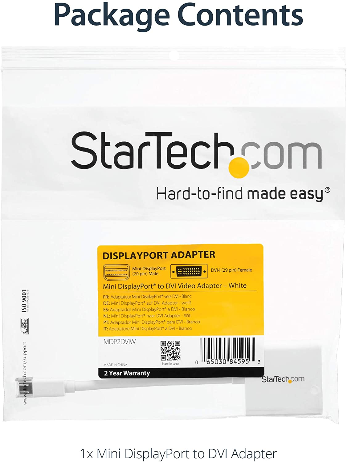 StarTech.com Mini DisplayPort to DVI Adapter - Mini DP to DVI-D Converter - 1080p Video - mDP or Thunderbolt 1/2 Mac/PC to DVI Monitor - mDP 1.2 to DVI Single-Link Adapter Dongle - White (MDP2DVIW)