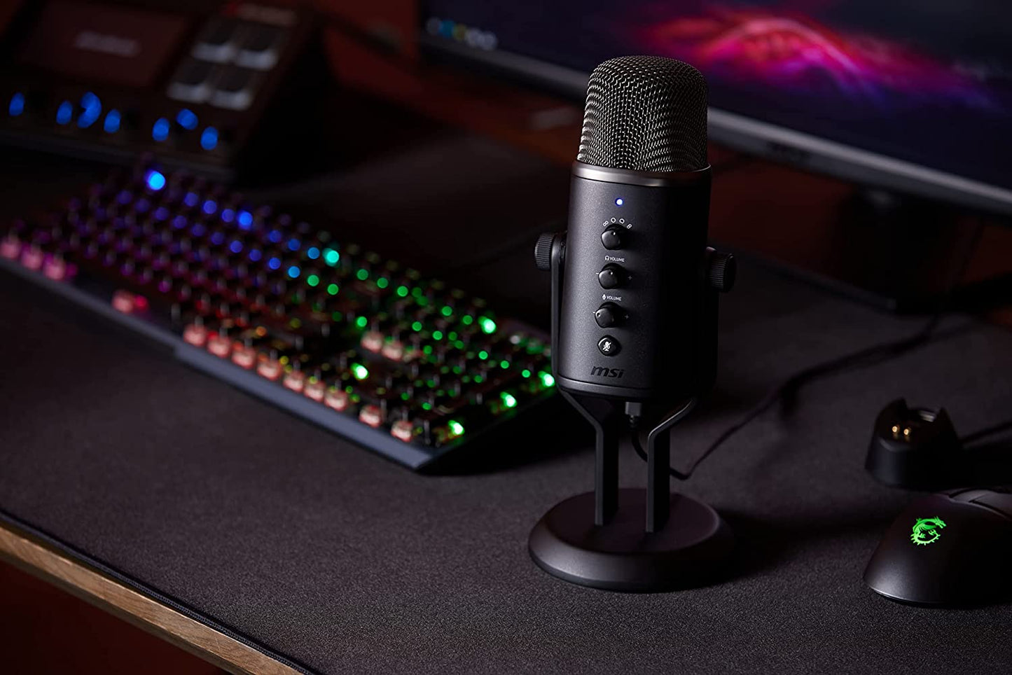 MSI IMMERSE GV60 Streaming Microphone (USB Type-C Interface and 3.5mm Aux, for Professional Applications with Intuituve Control in 4 Modes: Stereo, Omnidirectional, Cardioid and Bidirectional)