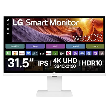 LG 32U830SA-W 31.5” 4K UHD IPS Smart Monitor with webOS, USB-C 65W, ThinQ Home Dashboard, AirPlay 2, Bluetooth, Streaming Apps, Remote Work Ready, Tilt & Height Adjustable, White 32" IPS 60Hz UHD 3840 x 2160