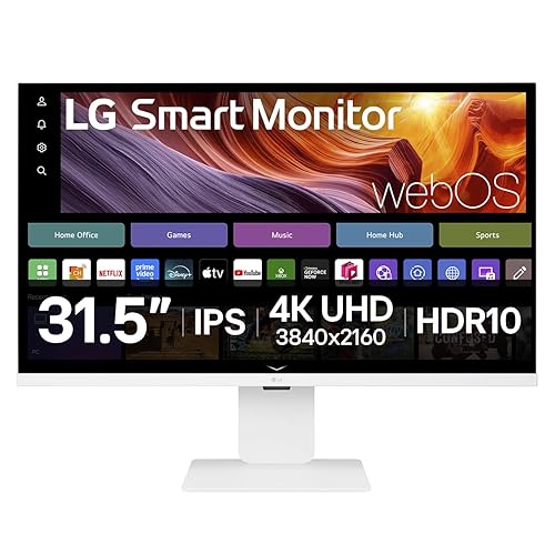 LG 32U830SA-W 31.5” 4K UHD IPS Smart Monitor with webOS, USB-C 65W, ThinQ Home Dashboard, AirPlay 2, Bluetooth, Streaming Apps, Remote Work Ready, Tilt & Height Adjustable, White 32" IPS 60Hz UHD 3840 x 2160
