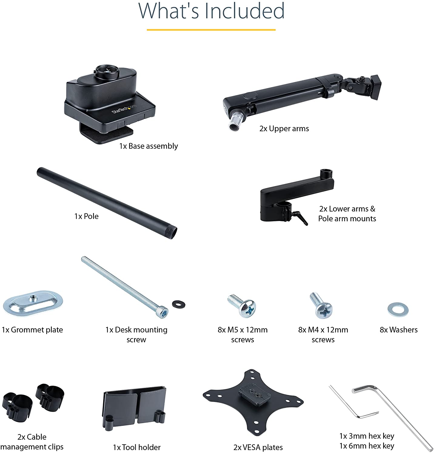 StarTech.com Desk Mount Dual Monitor Arm - Full Motion Monitor Mount for 2x VESA Displays up to 32" (17lb/8kg) - Vertical Stackable Arms - Height Adjustable/Articulating - Clamp/Grommet (ARMDUALPIVOT)