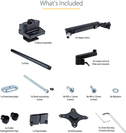 StarTech.com Desk Mount Dual Monitor Arm - Full Motion Monitor Mount for 2x VESA Displays up to 32" (17lb/8kg) - Vertical Stackable Arms - Height Adjustable/Articulating - Clamp/Grommet (ARMDUALPIVOT)