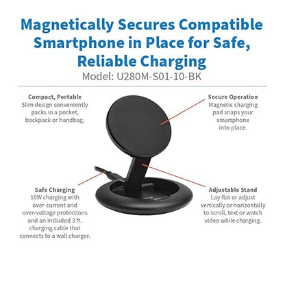 Eaton Tripp Lite Series Wireless Charger Stand, 10W Magnetic Charging Stand, QI-Enabled Phone Compatible for iPhone & Android, Adjustable Stand, 3ft Cable, Black, 1-Year Warranty (U280M-S01-10-BK) Charging Stand Black