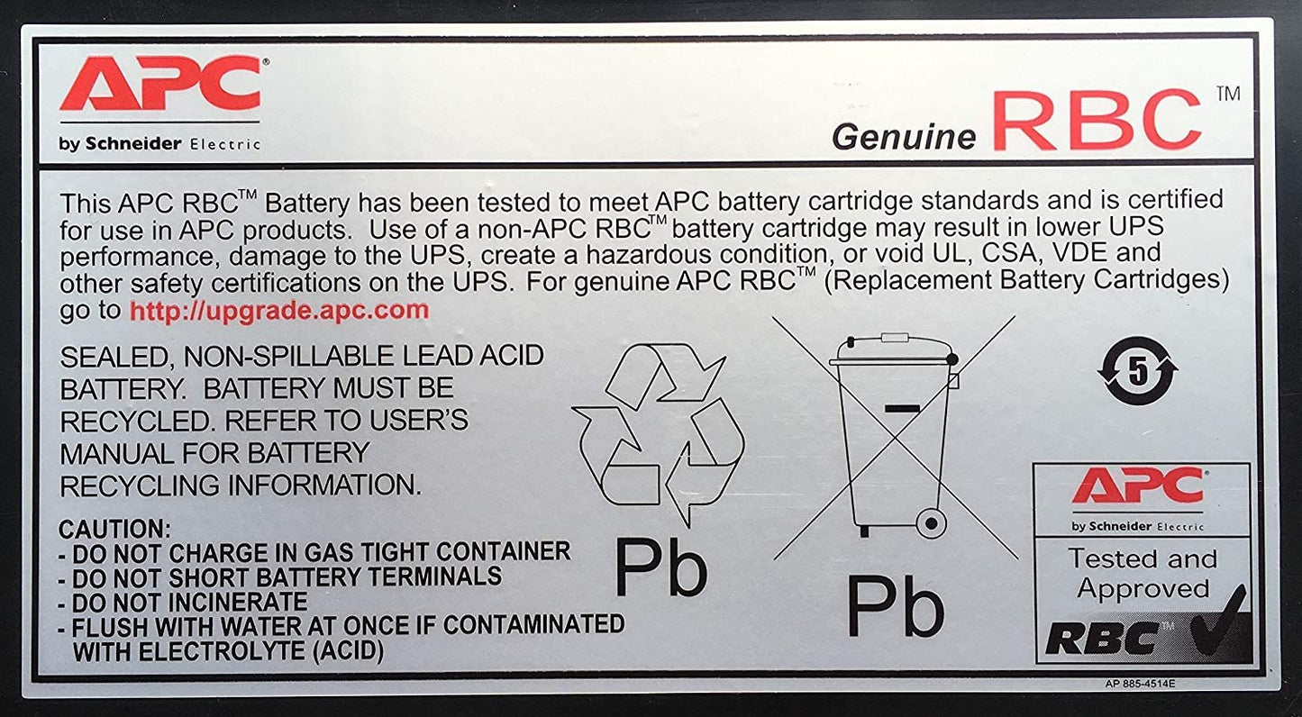 APC UPS Battery Replacement, APCRBC132, for APC Smart-UPS Models SMC1500-2U, SMC1500I-2U, SMT1000RM2U, SMT1000RMI2U APCRBC132 Battery Replacement
