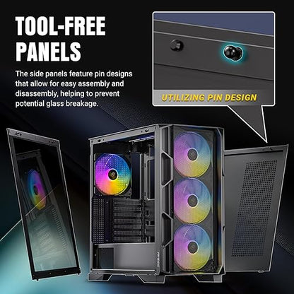 Antec AX1000 ARGB, 4 x 140mm ARGB PWM Fans Included, Fan Controller, Up to 9 Fans Simultaneously, Type-C 3.2, Full-View Tempered Glass Side Panel, 360mm Radiator Support, Mid-Tower ATX PC Case