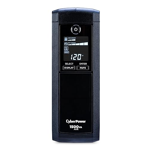CyberPower CP1500AVRLCDTAA Intelligent LCD UPS Battery Backup and Surge Protector, 1500VA, 900W, 12 Outlets, AVR, Mini Tower, TAA Certified, UL Certified