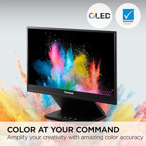 ViewSonic 15.6 Inch 1080p Portable OLED Monitor with 2 Way Powered 60W USB C, Pantone Validated, Factory Calibrated, Built in Ergonomic Stand with Protective Cover (VP16-OLED), Black