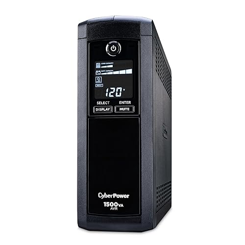 CyberPower CP1500AVRLCDTAA Intelligent LCD UPS Battery Backup and Surge Protector, 1500VA, 900W, 12 Outlets, AVR, Mini Tower, TAA Certified, UL Certified
