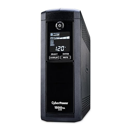 CyberPower CP1500AVRLCDTAA Intelligent LCD UPS Battery Backup and Surge Protector, 1500VA, 900W, 12 Outlets, AVR, Mini Tower, TAA Certified, UL Certified