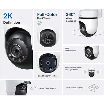 TP-Link Tapo 2K QHD Pan/Tilt Outdoor Wired Security Wi-Fi Camera, 360° Visual Coverage, Full-Color Night Vision Up to 98ft, Smart Motion Tracking, Person Detection,Physical Privacy Mode(Tapo C510W) 2K QHD w/Color Night Vision, Pan/Tilt