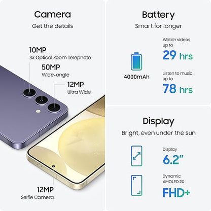 Samsung Galaxy S24 5G - Amber Yellow 128GB, AI Enabled, 120 Hz AMOLED Display, 50MP Camera, 8K Video, Nightography (Unlocked, CAD Version & Warranty) Amber Yellow 128 GB S24 Phone Only