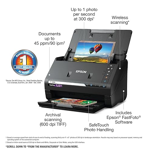 Epson FastFoto FF-680W Sheetfed Scanner - 600 dpi Optical - 32-bit Color - 10-bit Grayscale - 80 ppm (Color) - Duplex Scanning - USB