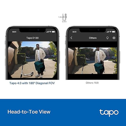 Tapo TP-Link Smart Video Doorbell Camera Wired, 2K 5MP, Color Night Vision, 180° Ultra-Wide FOV, 2-Way Audio, Free AI Detection, Cloud & SD Card Storage, Works w/Alexa & Google Home, D130 Wired Only, 2K 5MP, 180° Ultra-Wide FOV